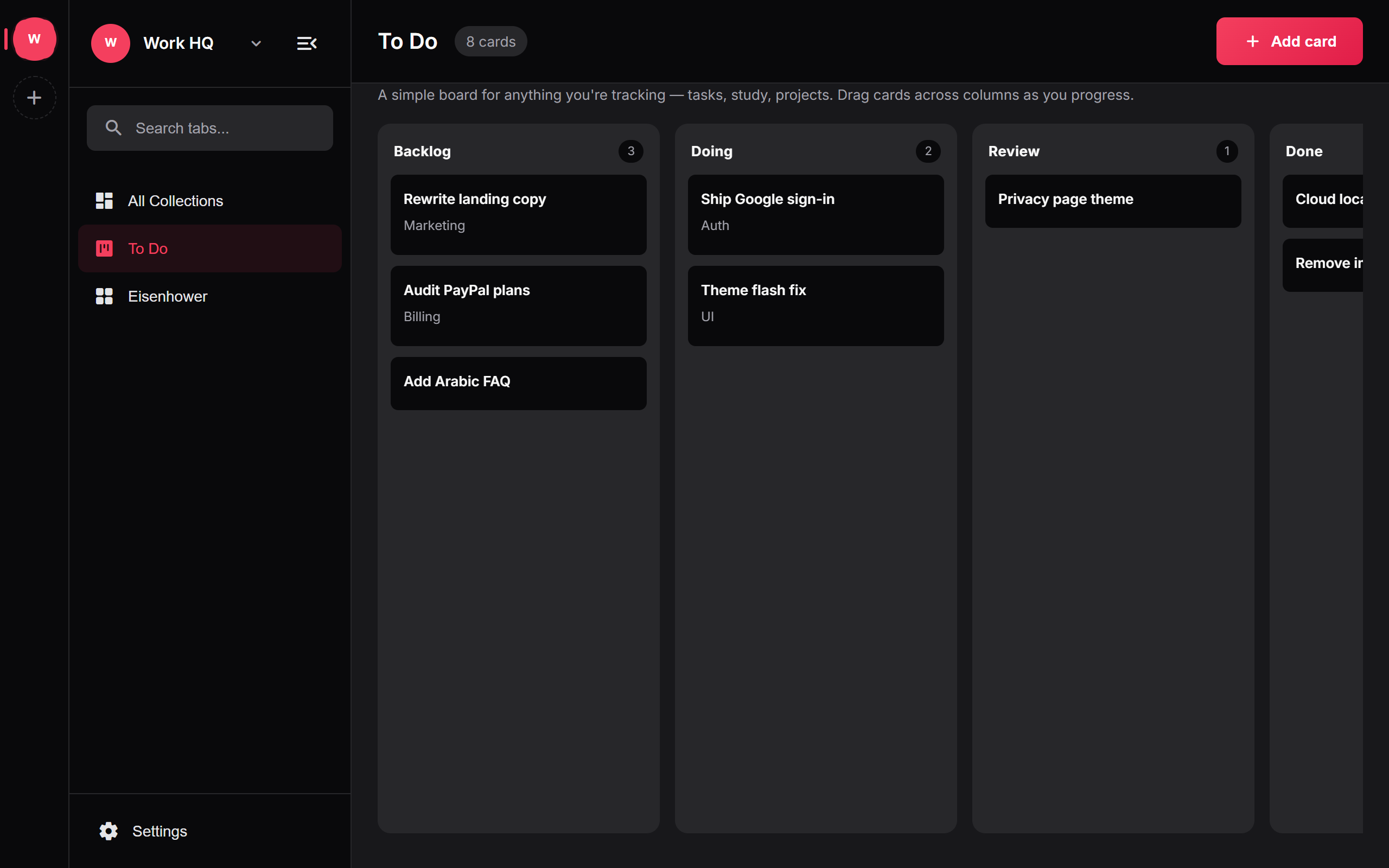 LusterTab To Do kanban board